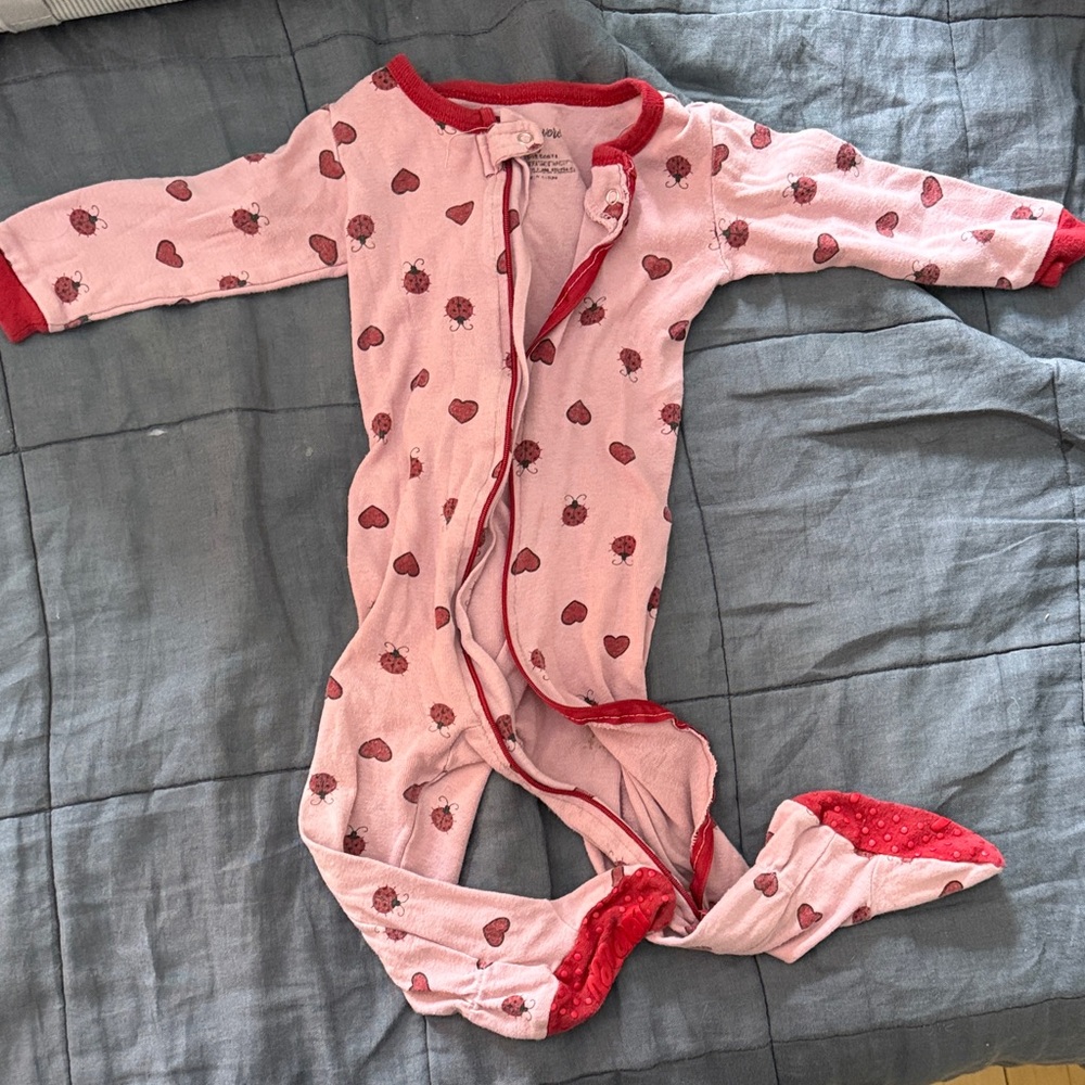 Charming Pink Heart and Ladybug Footie